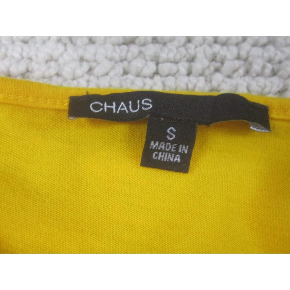 Chaus Shirt Womens Small‎ Yellow Rhinestone Stripe V Neck Short Sleeve Dolman - Picture 4 of 9